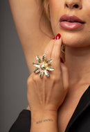 Anel Flor Aberta Dourado Feminino Ajustável Bijuteria Fina Moderna