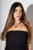 Colar Âncora Feminino com Turmalina Negra Natural e Corda Náutica Folheado a Ouro 18k