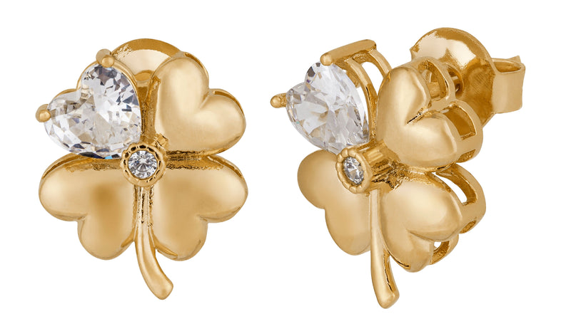 Brinco Trevo Com Pedra Branca