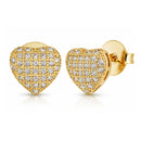 Brinco Coração Feminino Cravejado Folheado a Ouro 18k ou Ródio Branco