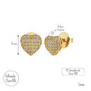 Brinco Coração Feminino Cravejado Folheado a Ouro 18k ou Ródio Branco