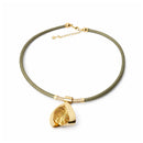 Colar Raiz Feminino em Corda Náutica e Seda Pingente Folheado a Ouro 18k com Capim Dourado