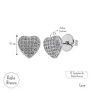 Brinco Coração Feminino Cravejado Folheado a Ouro 18k ou Ródio Branco