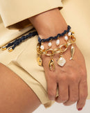 Pulseira Pingentes Marinhos com Fio Azul e Detalhes Dourados
