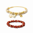 Pulseiras Trama com Pérola e Pedras Naturais Detalhes Dourados