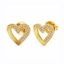 Brinco Coração Vazado Feminino Cravejado com Zircônias Ouro 18k ou Ródio Branco