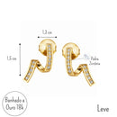 Brinco Raio Cravejado com Zircônias Feminino Banho de Ouro 18k ou Ródio Branco