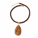 Colar Chama Feminino com Pingente Orgânico em Madeira Natural Folheado a Ouro 18k